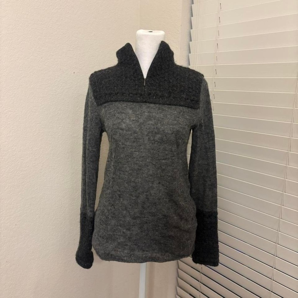 Tory Burch size s quarter zip knit cuff mock neck wool alpaca gray sweater